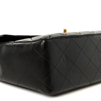 Quilted Lambskin Flap Shoulder Bag - Black