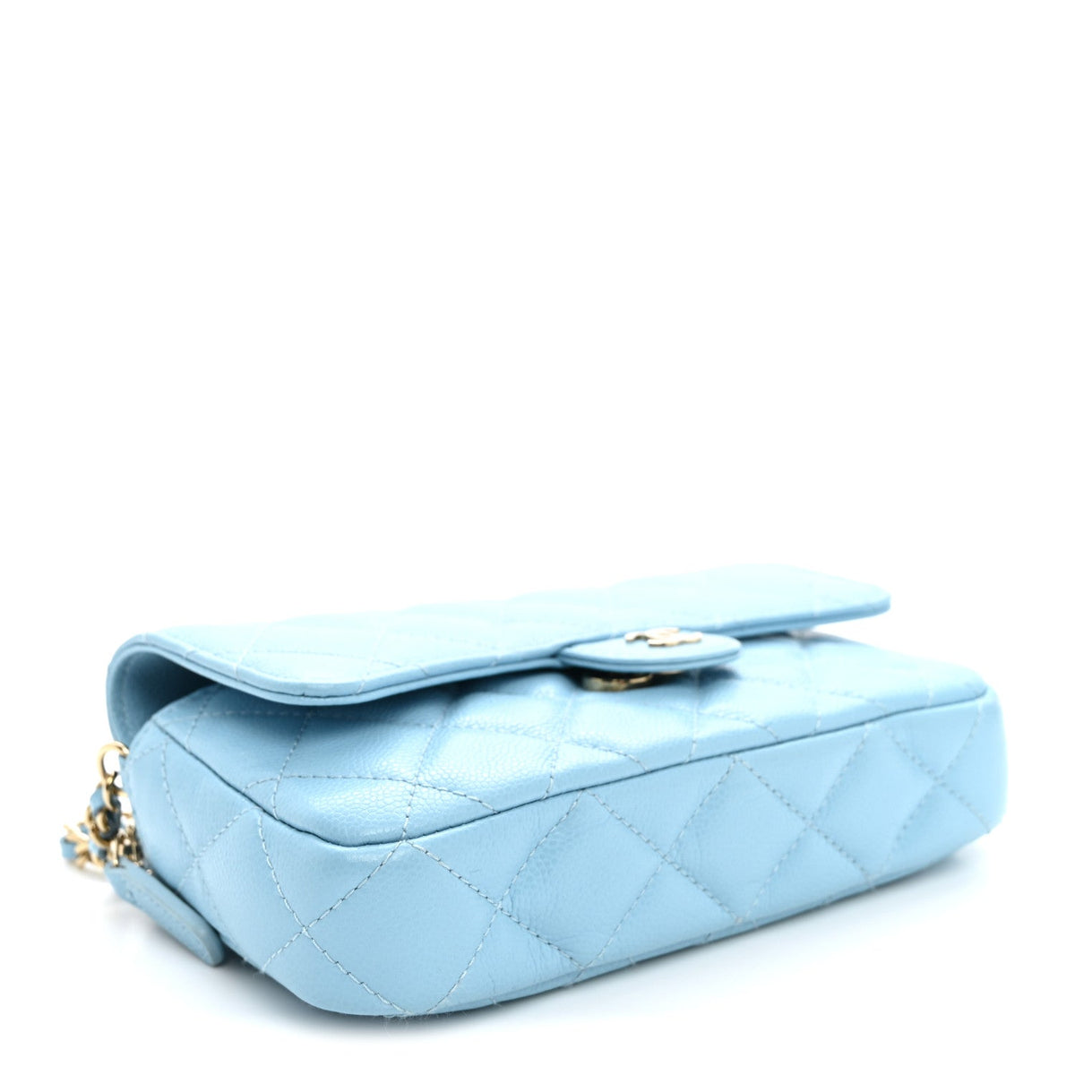 Quilted Caviar Flap Shoulder Bag - Light Blue