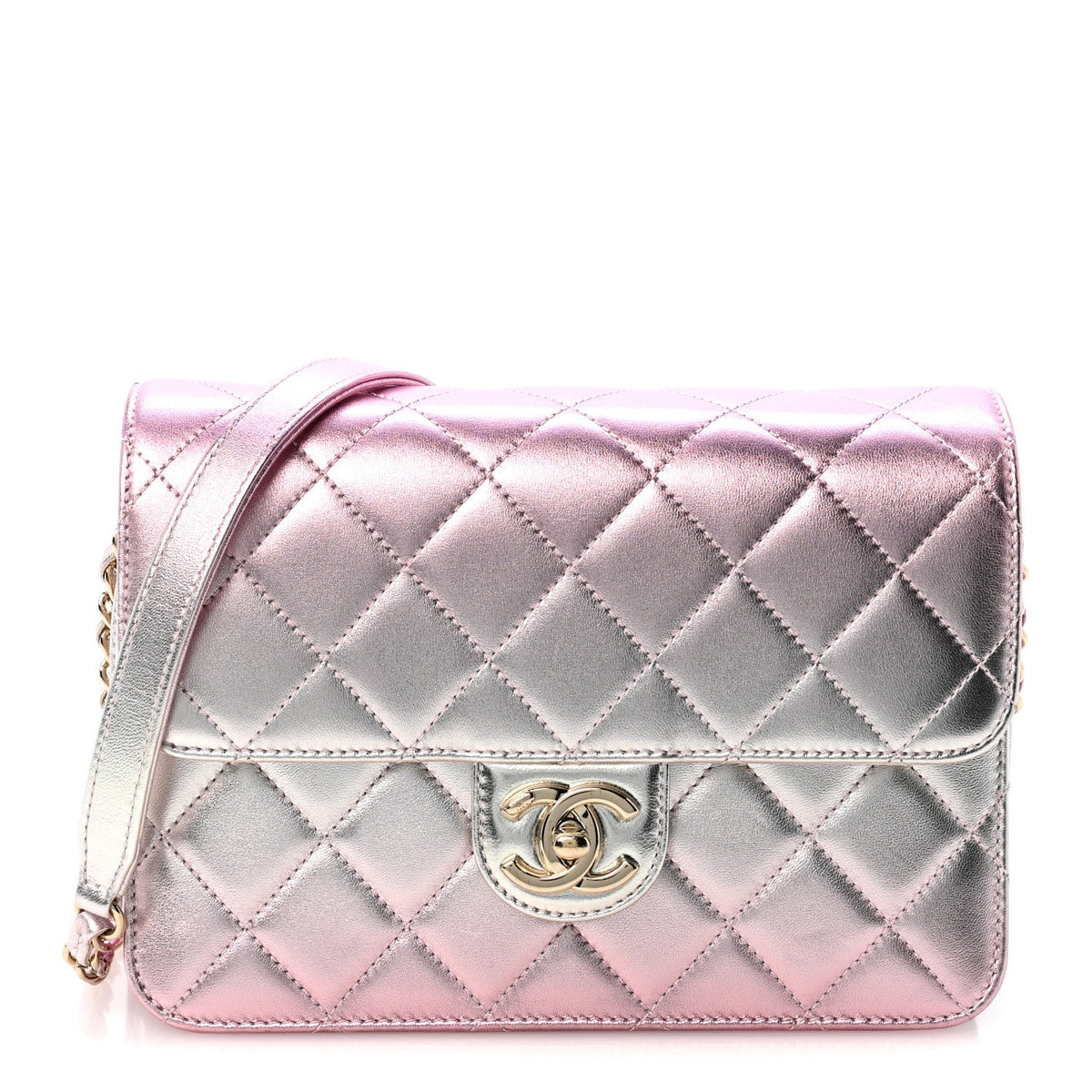 Large Quilted Lambskin Flap Shoulder Bag - Gold