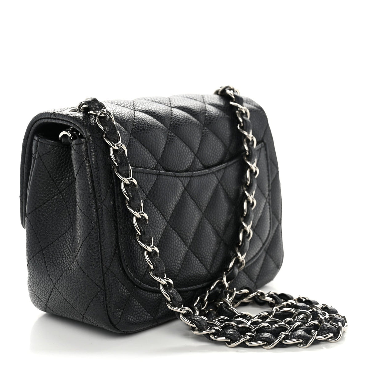 Mini Quilted Caviar Flap Shoulder Bag - Black