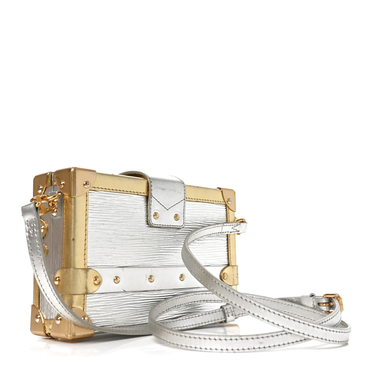 Metallic Epi Petite Malle Silver Handbag