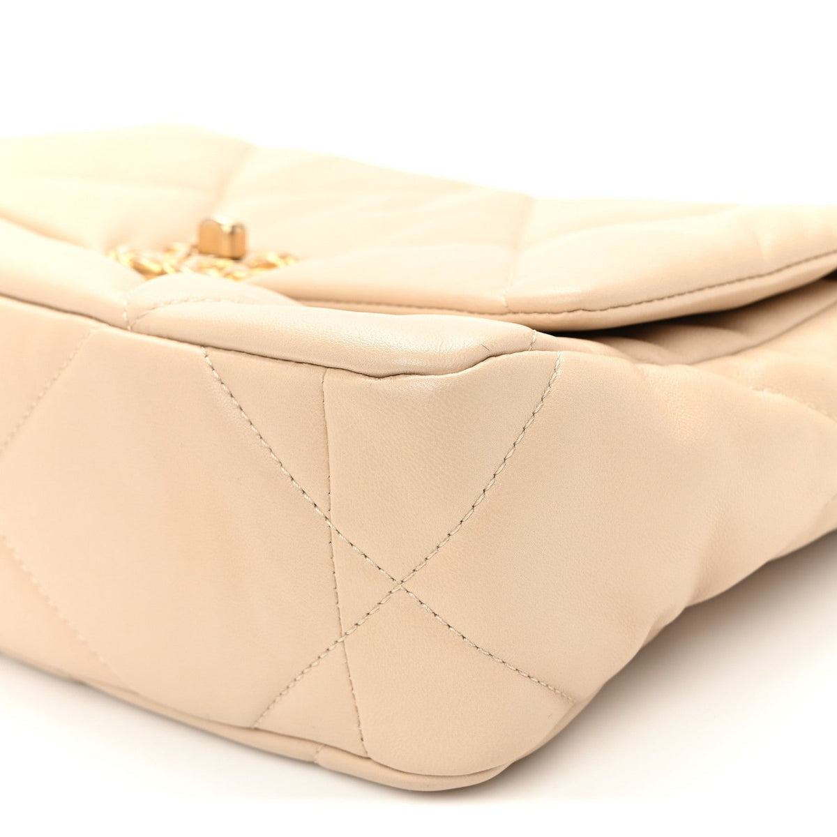 Medium Quilted Lambskin Flap Shoulder Bag - Beige
