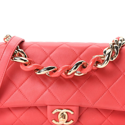 Quilted Lambskin Flap Shoulder Bag - Red