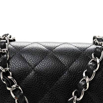 Mini Quilted Caviar Flap Shoulder Bag - Black