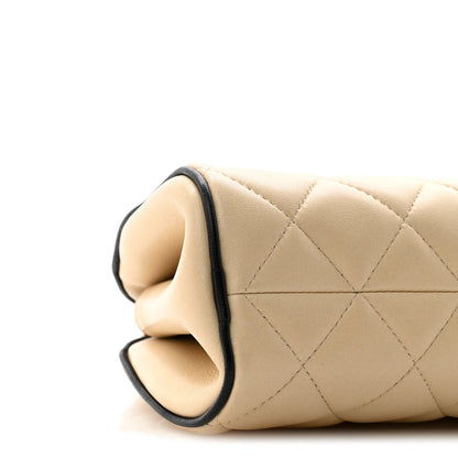 Quilted Lambskin Clutch Bag - Beige