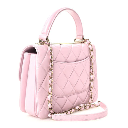 Small Quilted Lambskin Flap Shoulder Bag - Pink