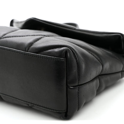 Quilted Lambskin Satchel Bag - Black