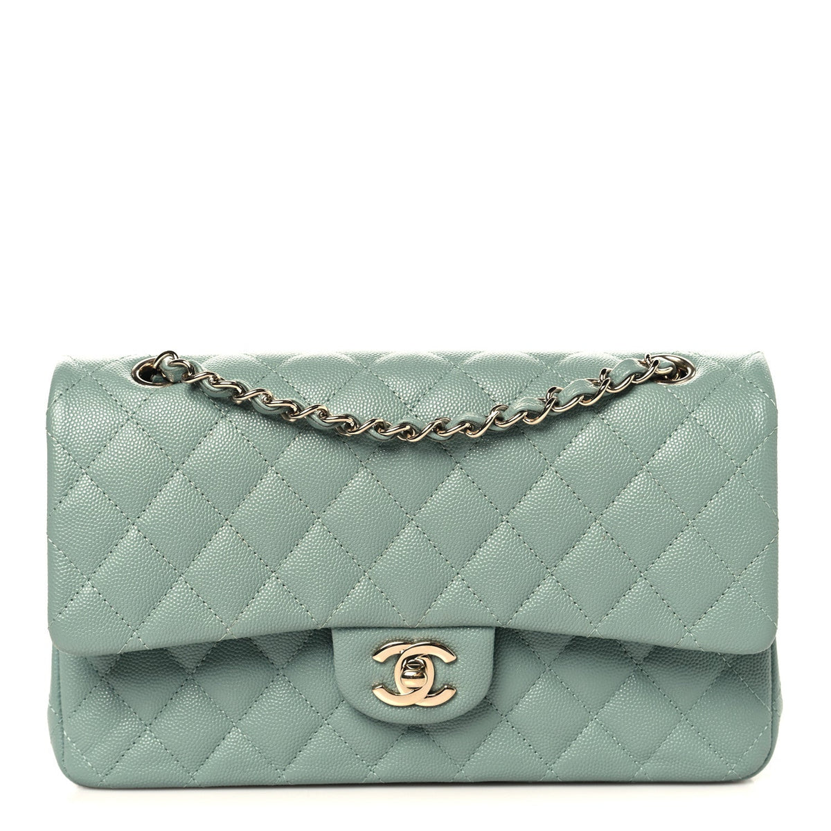 Medium Quilted Caviar Flap Shoulder Bag - Green