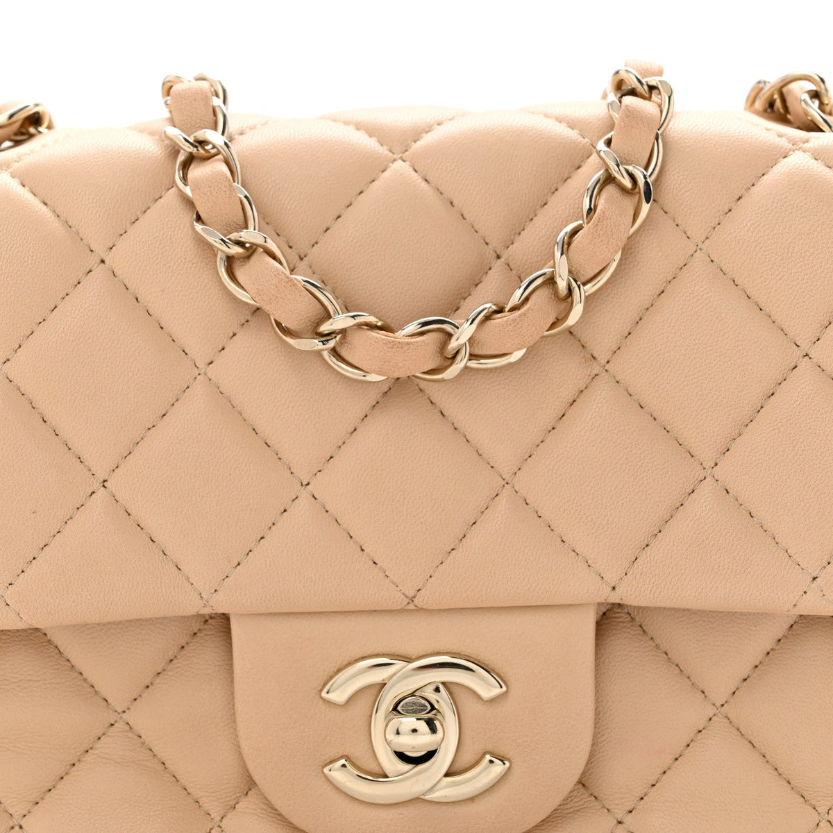 Mini Quilted Lambskin Flap Shoulder Bag - Tan