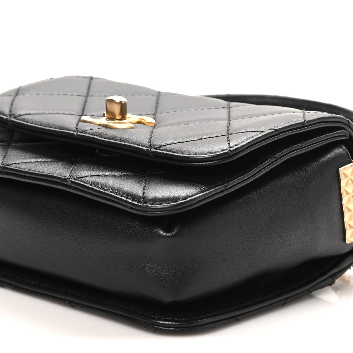 Small Quilted Lambskin Flap Shoulder Bag - Black