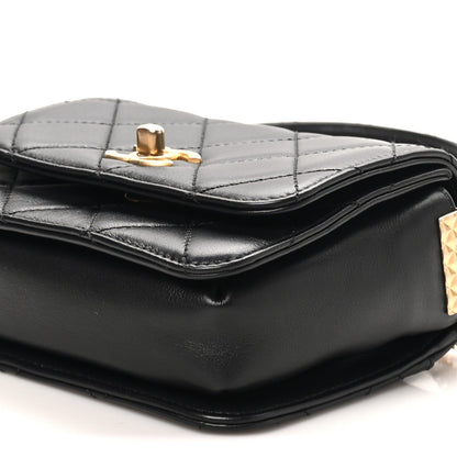 Small Quilted Lambskin Flap Shoulder Bag - Black