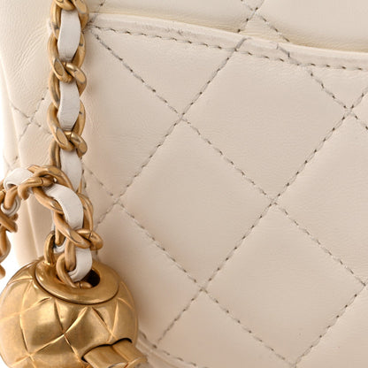 Mini Quilted Lambskin Flap Shoulder Bag - White