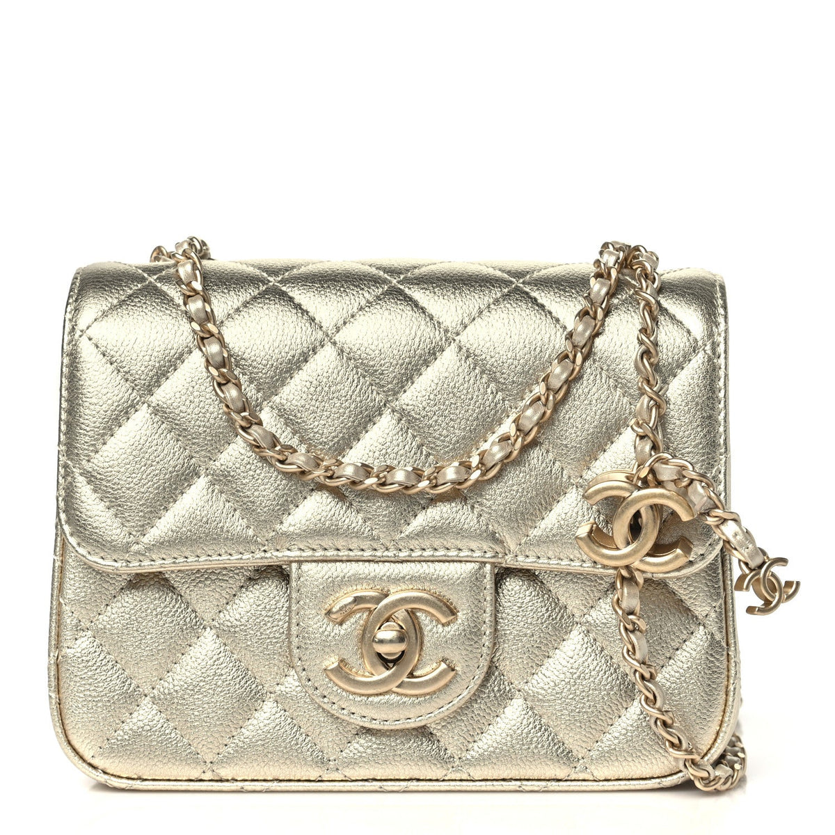 Mini Quilted Caviar Flap Shoulder Bag - Gold