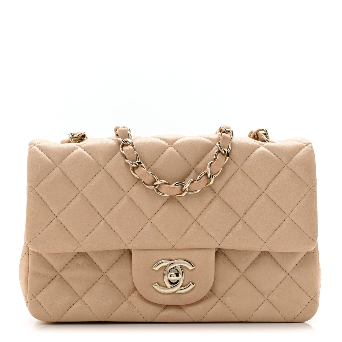 Mini Quilted Lambskin Flap Shoulder Bag - Tan