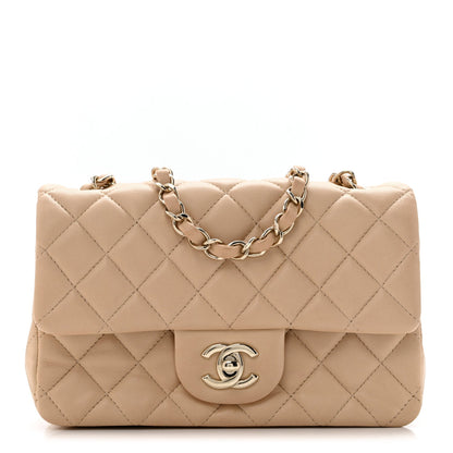 Mini Quilted Lambskin Flap Shoulder Bag - Tan