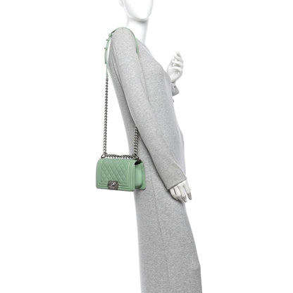 Small Quilted Caviar Flap Shoulder Bag - Green
