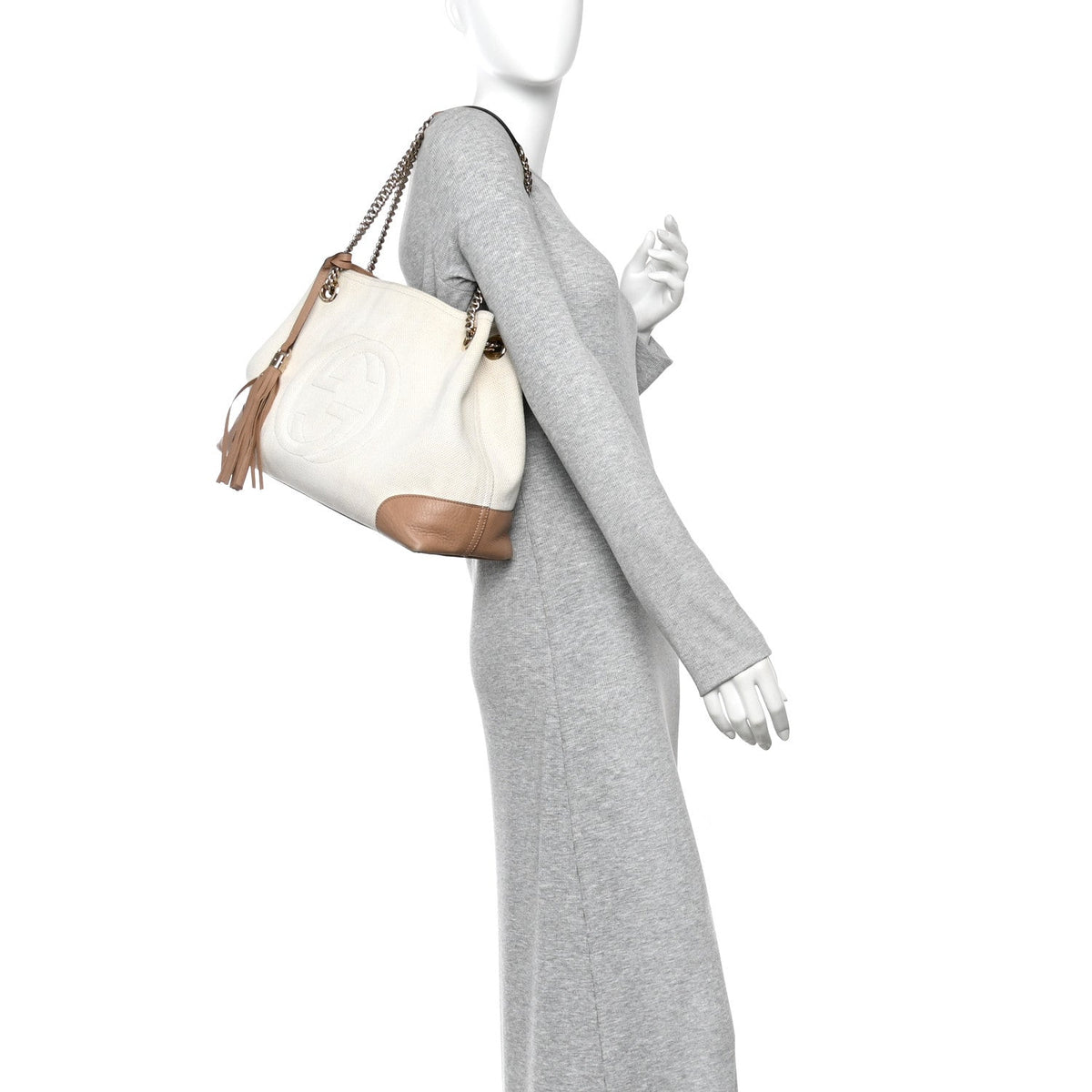 Medium Calfskin Canvas Shoulder Bag - White