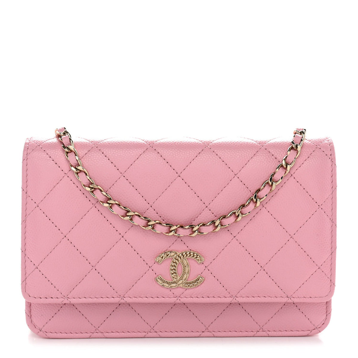 Quilted Caviar Wallet Bag - Pink