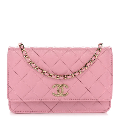 Quilted Caviar Wallet Bag - Pink