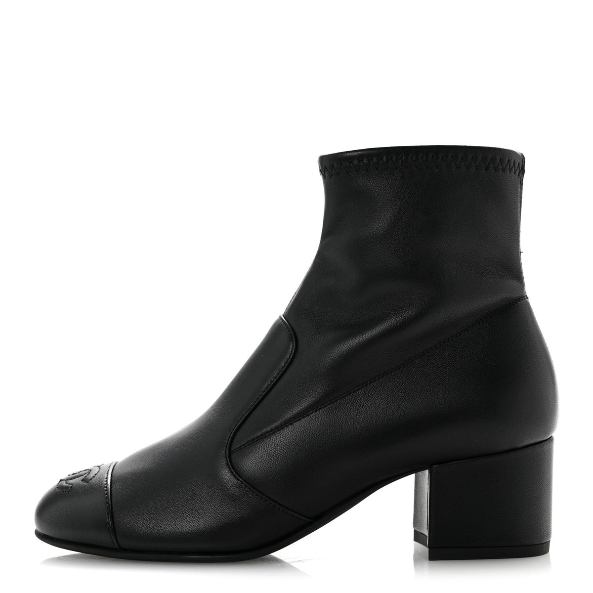 Stretch Lambskin Cap Toe CC Uniform Short Boots Black