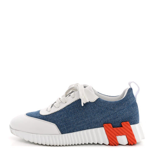 Denim Suede Goatskin Bouncing Sneakers Bleu Clair White