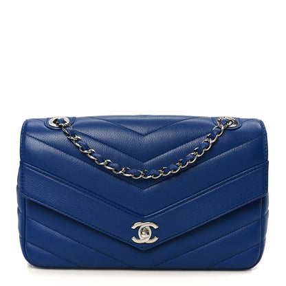 Quilted Caviar Flap Shoulder Bag - Blue