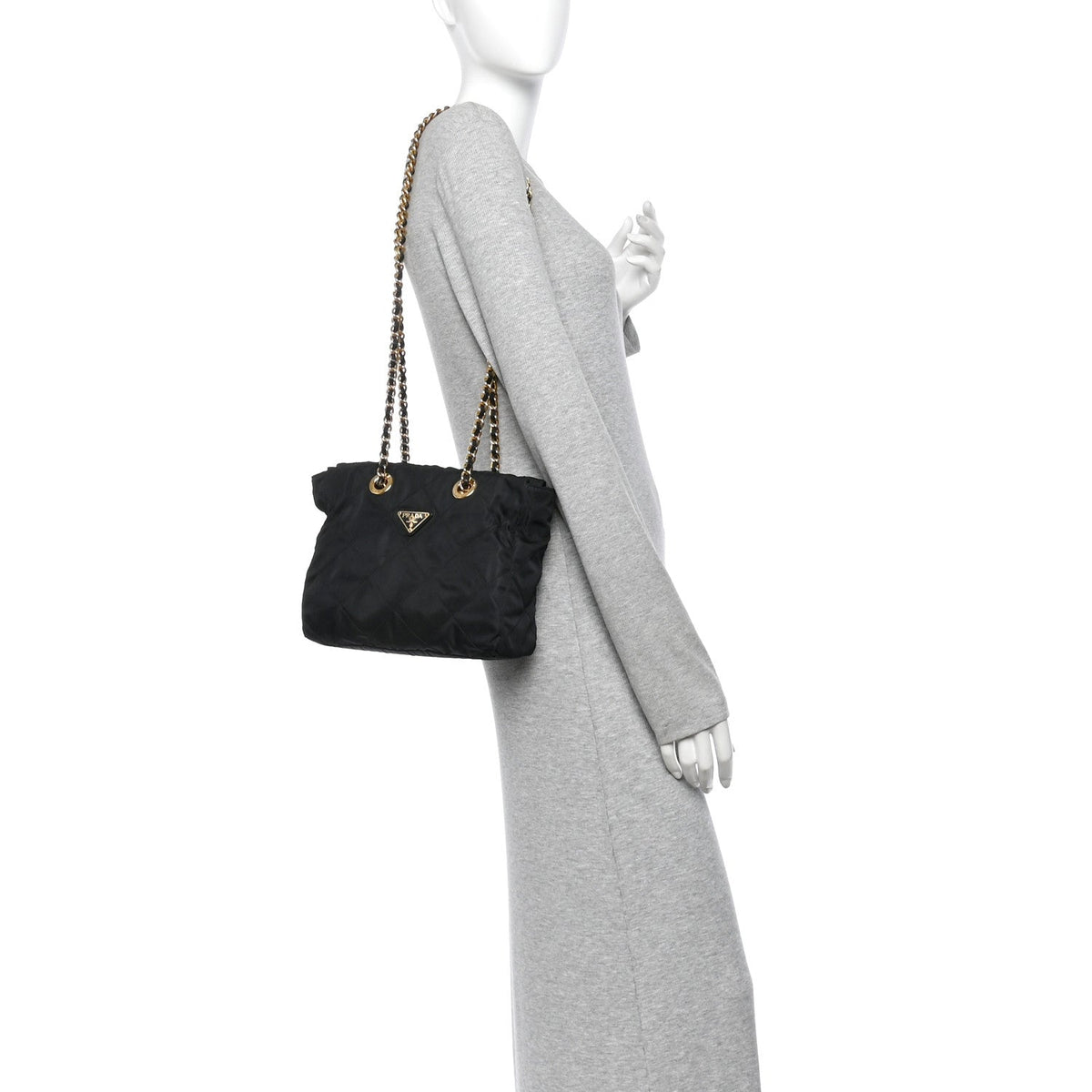 Quilted Nylon Tote Bag - Black
