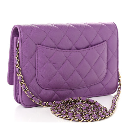 Quilted Caviar Wallet Bag - Purple