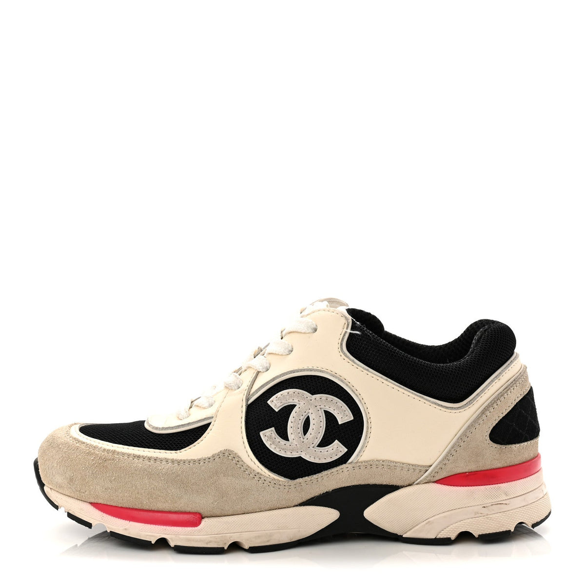 Mesh Suede Calfskin Grained Calfskin CC Sneakers White Black Pink