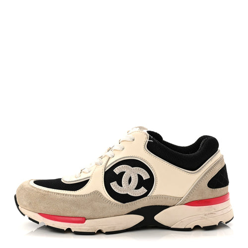 Mesh Suede Calfskin Grained Calfskin CC Sneakers White Black Pink