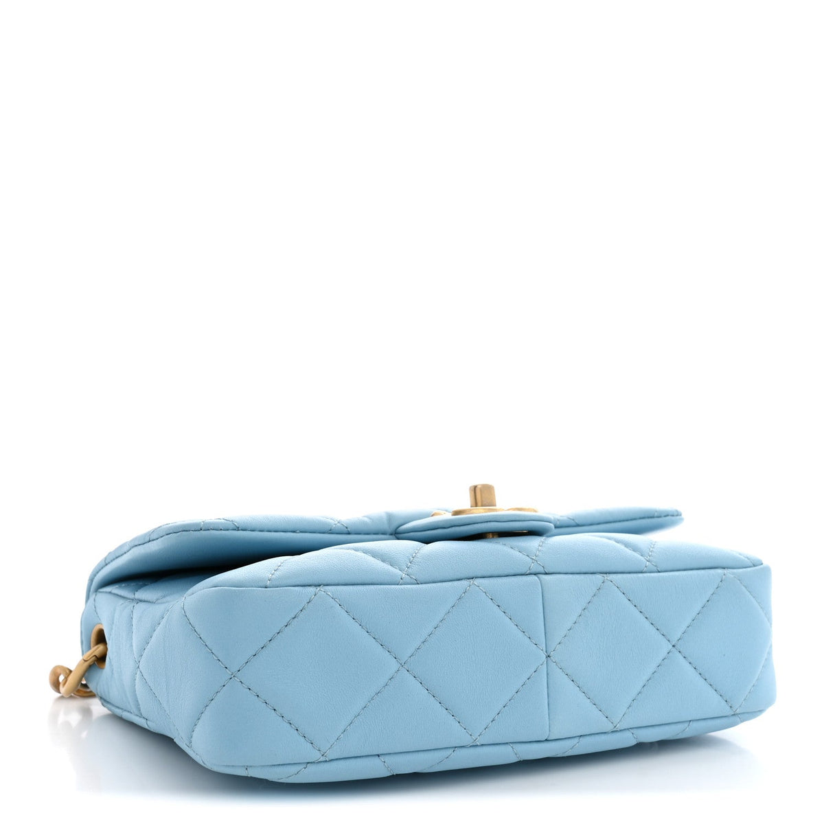 Quilted Lambskin Flap Shoulder Bag - Light Blue