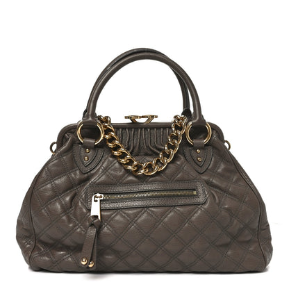 Quilted Calfskin Handbag - Brown
