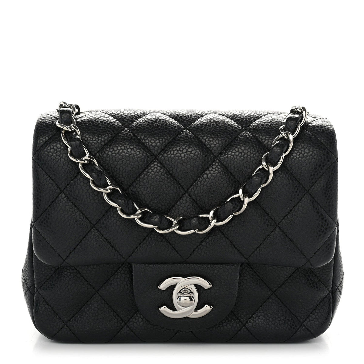 Mini Quilted Caviar Flap Shoulder Bag - Black