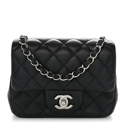 Mini Quilted Caviar Flap Shoulder Bag - Black