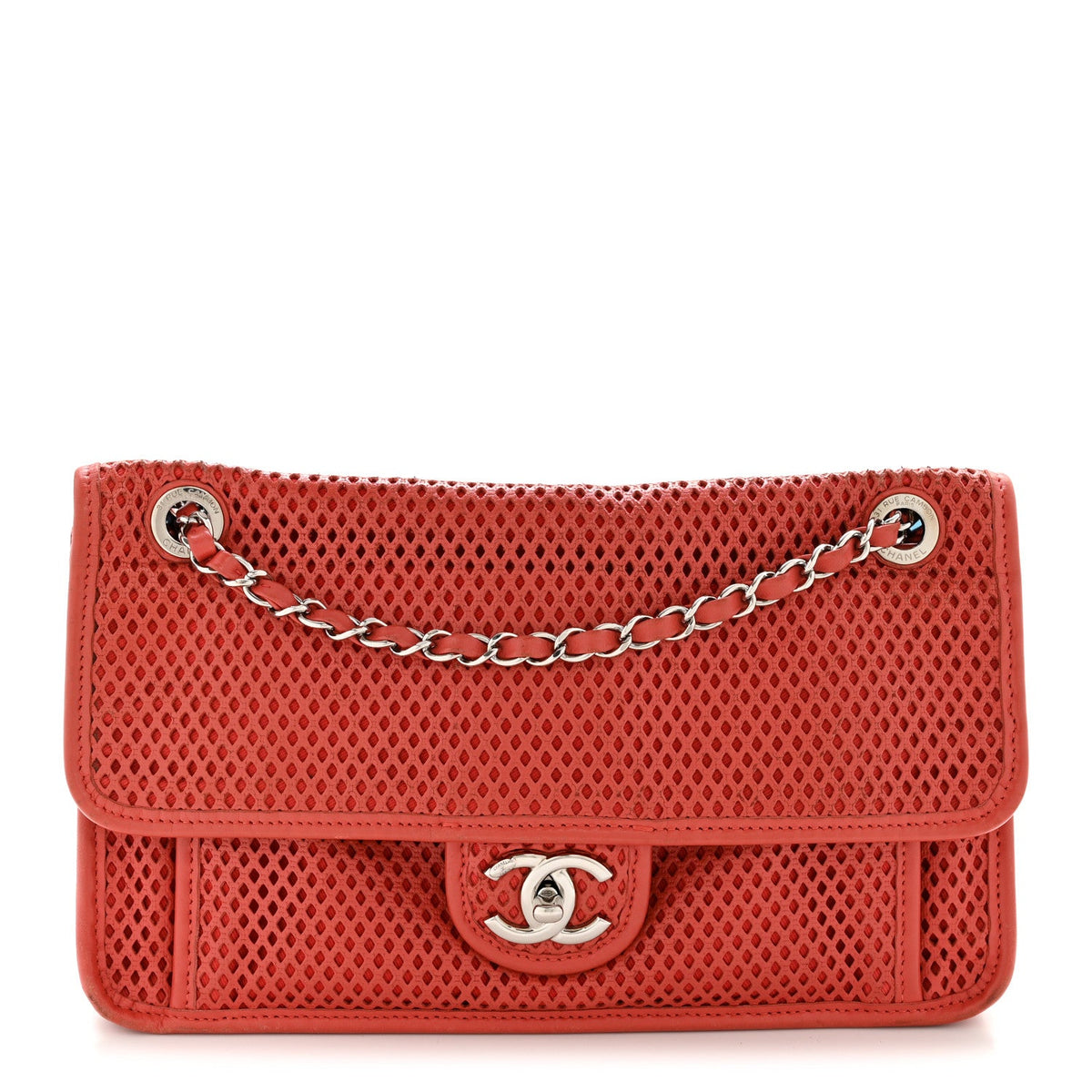 Large Calfskin Flap Shoulder Bag - Red