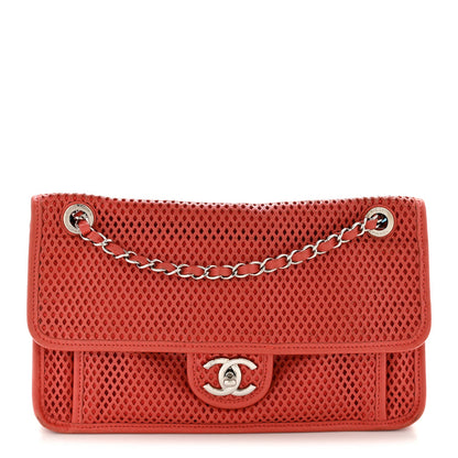 Large Calfskin Flap Shoulder Bag - Red