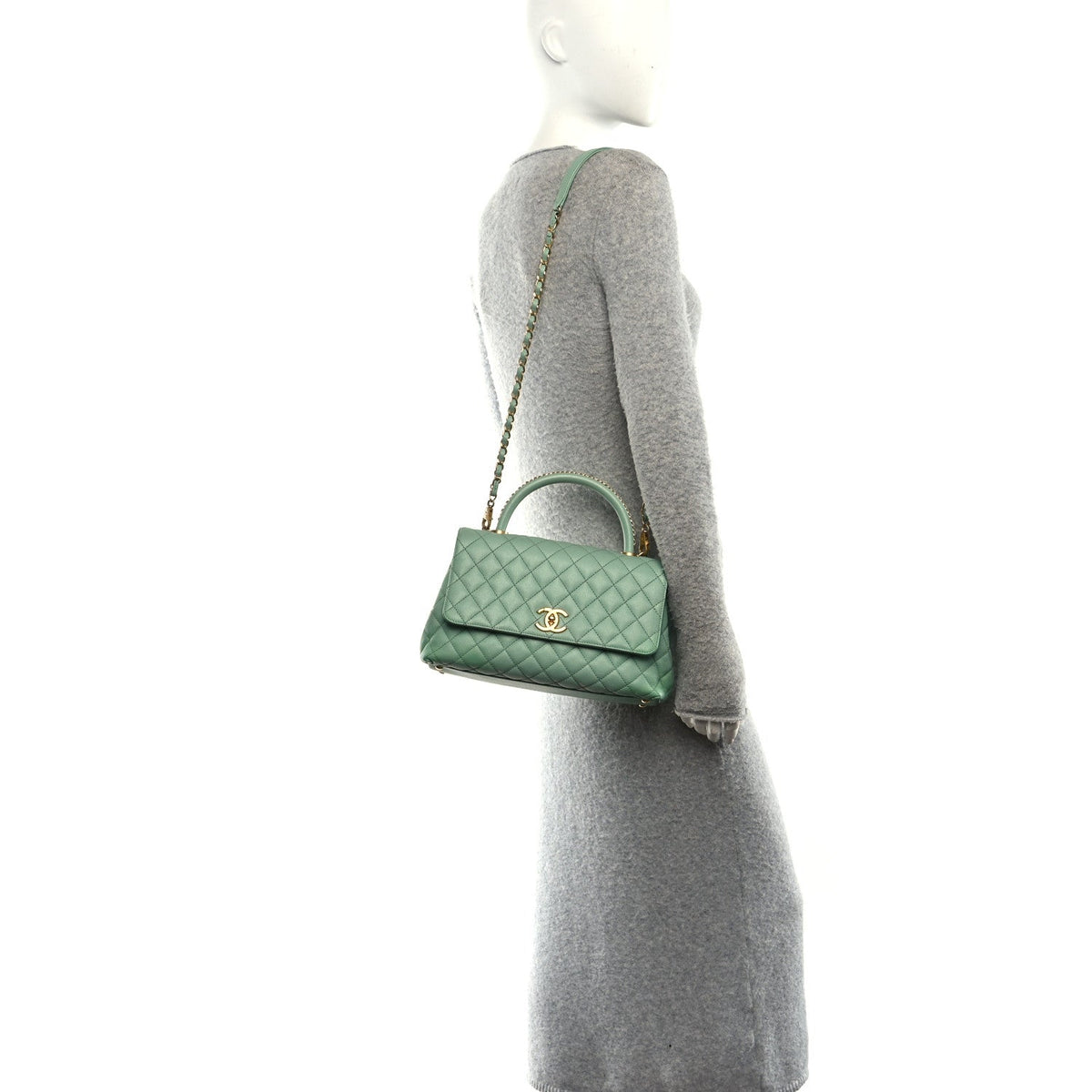 Small Quilted Caviar Flap Shoulder Bag - Light Green