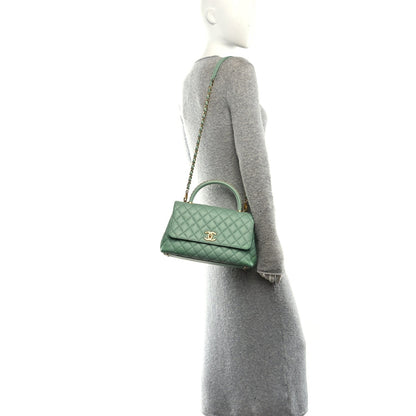 Small Quilted Caviar Flap Shoulder Bag - Light Green