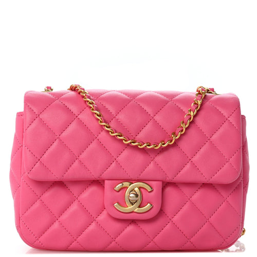 Small Quilted Lambskin Flap Shoulder Bag - Pink
