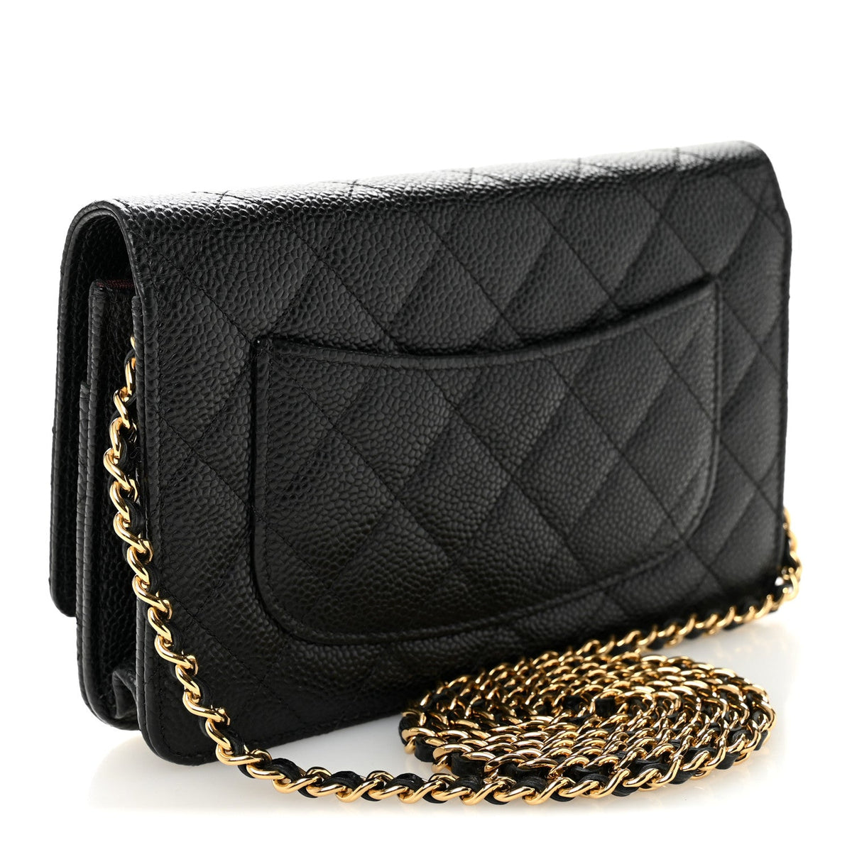Quilted Caviar Wallet Bag - Black
