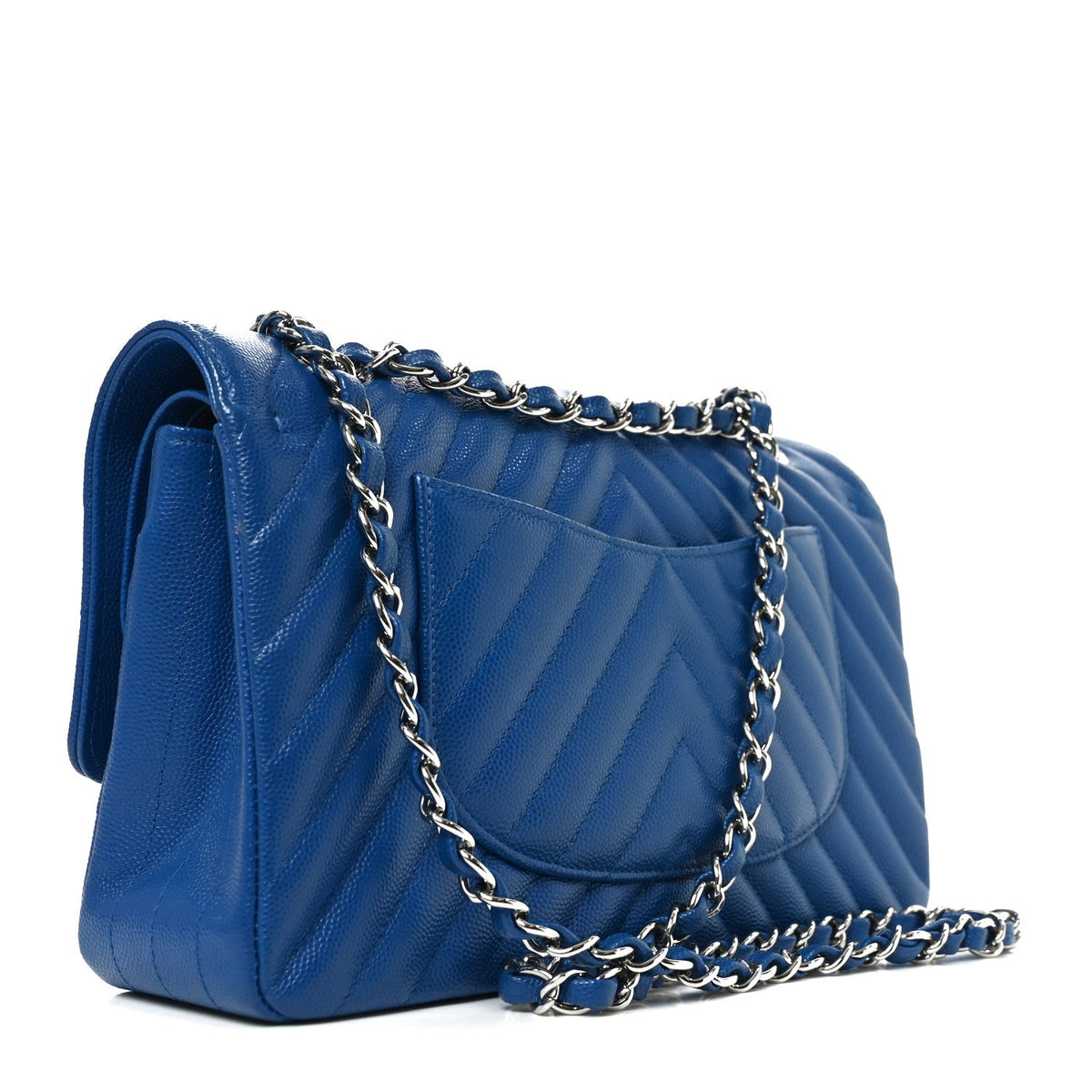 Medium Quilted Caviar Flap Shoulder Bag - Blue