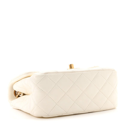 Mini Quilted Lambskin Flap Shoulder Bag - White