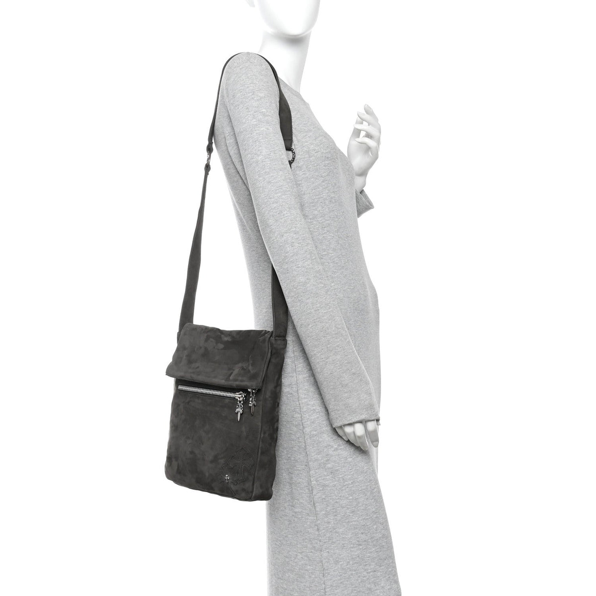 Calfskin Suede Crossbody Bag - Black