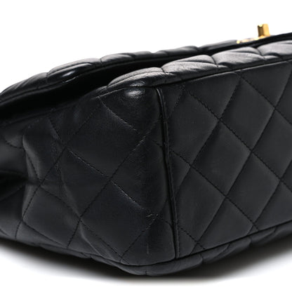 Maxi Quilted Lambskin Flap Shoulder Bag - Black