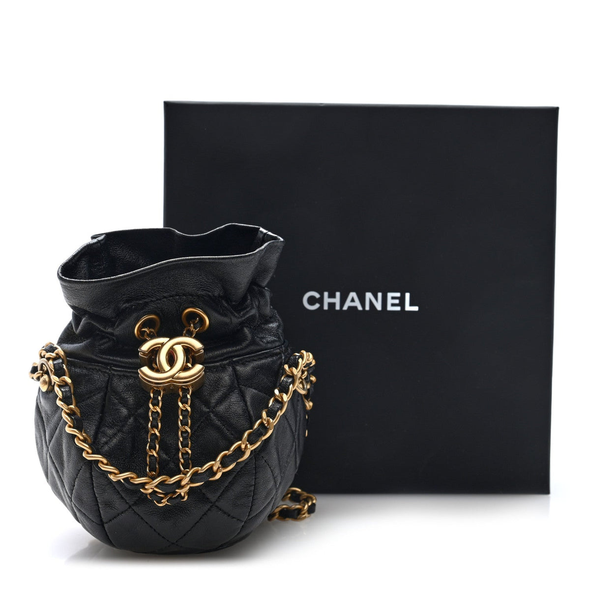 Mini Quilted Lambskin Bucket Bag - Black