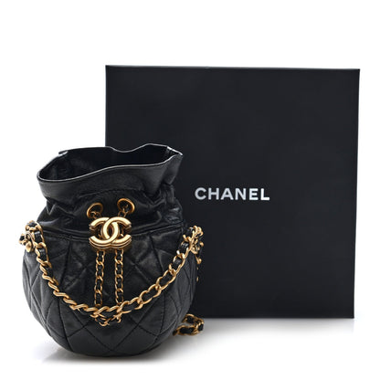 Mini Quilted Lambskin Bucket Bag - Black