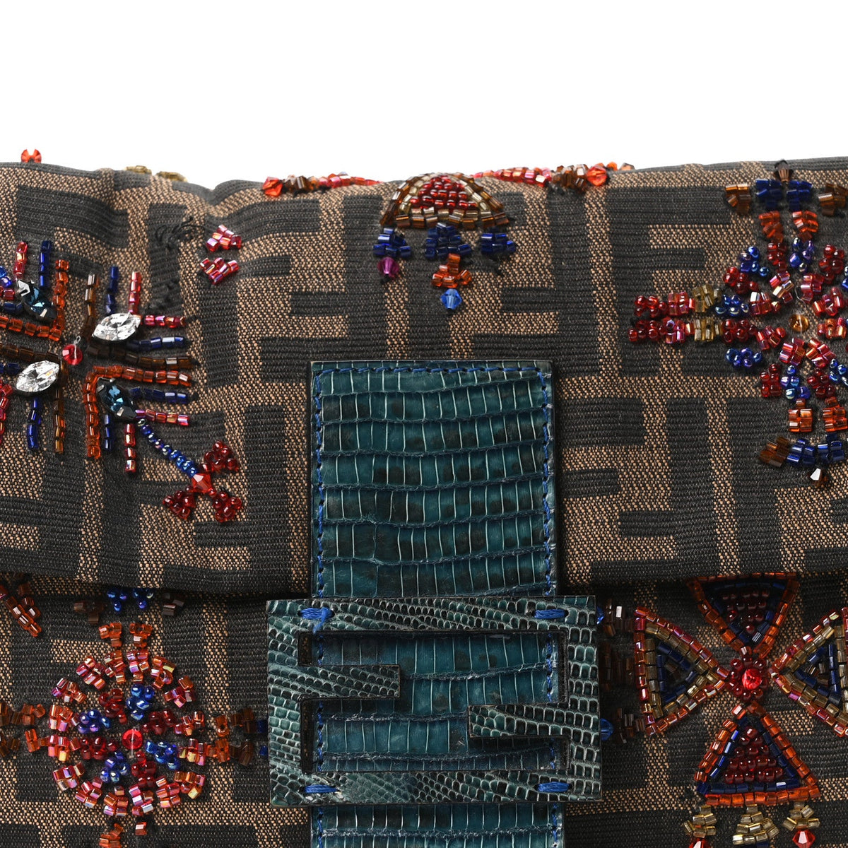 Lizard Zucca Crystal Beaded Baguette Tob Handbag