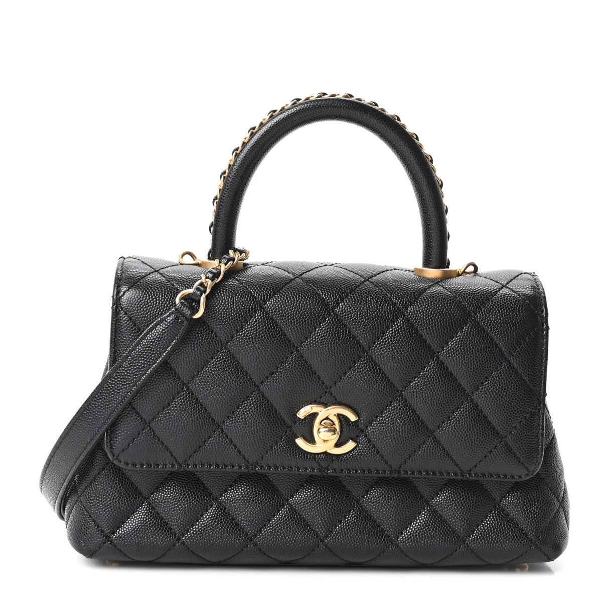 Mini Quilted Caviar Flap Shoulder Bag - Black
