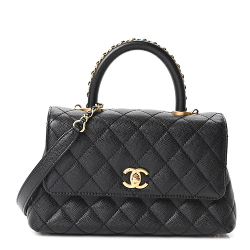Mini Quilted Caviar Flap Shoulder Bag - Black