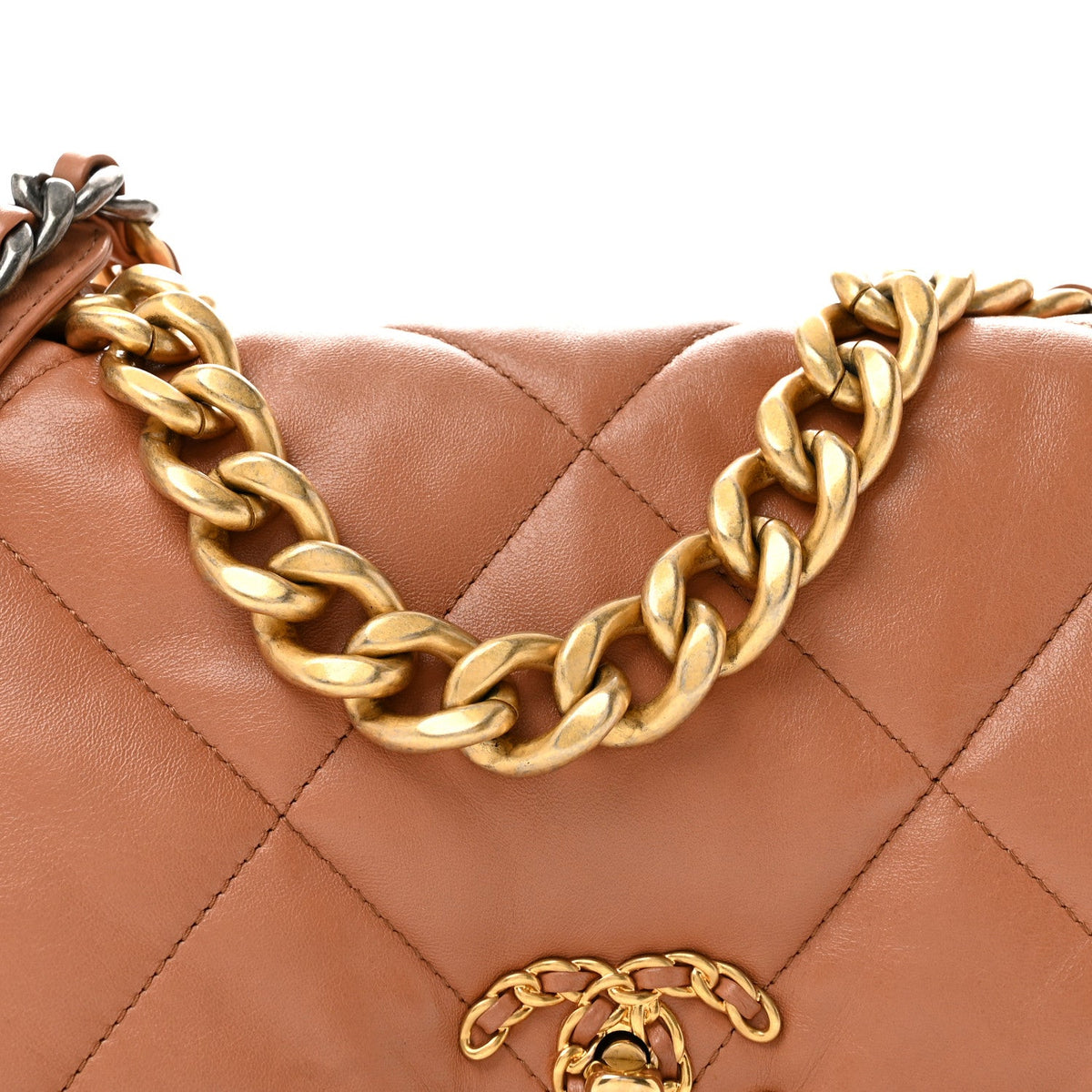 Large Quilted Lambskin Flap Shoulder Bag - Brown